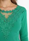 Zielona Bluzka z Ozdobnym Dekoltem z Naszywkami Lilioda