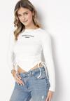 Biała Wiskozowa Bluzka z Asymetrycznym Dołem i Ozdobnym Napisem oraz Troczkiem Taatore