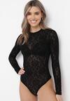 Czarne Body z Siateczki Ozdobione Welurowym Wzorem Dougall