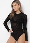 Czarne Body z Siateczki i Welurowym Nadrukiem Lisano