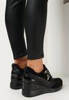 Czarne Sznurowane Sneakersy na Koturnie z Metalicznymi Wstawkami Pionamera