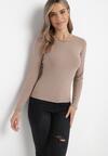 Ciemnobeżowa Bluzka z Elastycznej Dzianiny Hiressa