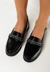 Czarne Lakierowane Mokasyny z Cyrkoniami i Skórzaną Wkładką Renatu