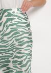 Zielona Satynowa Spódnica Midi w Abstrakcyjne Paski Zebry Ruade