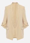 Beżowa Marynarka Niezapinana z Kieszeniami i Rękawami 3/4 Fllavia