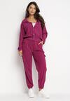 Fioletowy Komplet Casual Kurtka w Typie Bomber i Spodnie z Kieszeniami z Klapami Montese