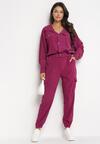 Fioletowy Komplet Casual Kurtka w Typie Bomber i Spodnie z Kieszeniami z Klapami Montese