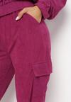 Fioletowy Komplet Casual Kurtka w Typie Bomber i Spodnie z Kieszeniami z Klapami Montese