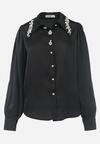 Czarna Koszula Vintage z Biżuteryjnymi Guzikami i Kryształkami Przy Kołnierzu Suttave
