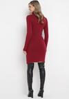 Bordowa Sukienka Midi z Golfem o Sweterkowym Fasonie Abdone