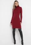 Bordowa Sukienka Midi z Golfem o Sweterkowym Fasonie Abdone