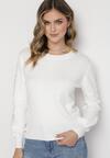 Biały Sweter z Kaszmirem i Koronkowymi Wstawkami na Rękawach Remedio