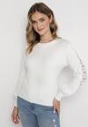 Biały Sweter z Kaszmirem i Koronkowymi Wstawkami na Rękawach Remedio