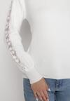 Biały Sweter z Kaszmirem i Koronkowymi Wstawkami na Rękawach Remedio