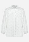Biała Koszula w Drobny Błyszczący Print Zapinana na Guziki Weminera