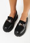 Czarne Mokasyny na Grubej Podeszwie z Klamerką Ambrise
