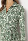 Zielona Sukienka Midi Koszulowa Ozdobiona Wzorem w Kwiaty Robines