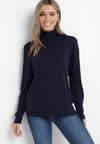 Granatowy Sweter z Golfem o Klasycznym Kroju Delikora