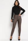 Brązowe Modelujące Spodnie Skinny z Imitacji Skóry Natividade