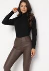 Brązowe Modelujące Spodnie Skinny z Imitacji Skóry Natividade