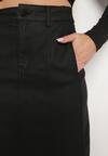 Czarna Spódnica Maxi z Ekoskóry z Wsuwanymi Kieszeniami Ademaro