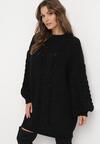 Czarny Sweter Oversize z Szerokim Splotem Voronin