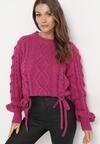 Fuksjowy Klasyczny Sweter ze Ściągaczami i Ozdobnym Sznurowaniem Nabira