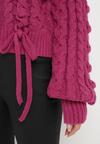 Fuksjowy Klasyczny Sweter ze Ściągaczami i Ozdobnym Sznurowaniem Nabira