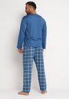 Niebieska Piżama 2-Częściowy Komplet z Długim Rękawem i Nadrukiem oraz Spodniami z Gumką w Pasie Junco