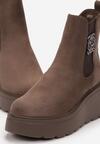 Ciemnobeżowe Botki z Imitacji Zamszu na Koturnie z Platformą Brelone