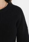 Czarny Sweter ze Ściągaczami na Rękawach Ceshia