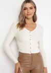Jasnobeżowy Krótki Kardigan z Prążkowanej Dzianiny Okorra