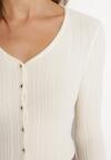 Jasnobeżowy Krótki Kardigan z Prążkowanej Dzianiny Okorra