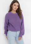 Ciemnofioletowy Sweter w Ozdobny Splot Suzann