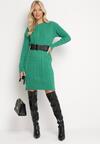 Zielona Sweterkowa Sukienka Midi Ozdobiona Splotem w Warkocze Toddis