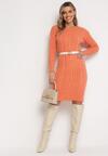 Pomarańczowa Sweterkowa Sukienka Midi Ozdobiona Splotem w Warkocze Toddis