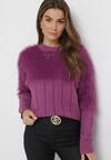 Fioletowy Sweter o Klasycznym Kroju z Puchatego Materiału Hellende