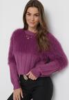 Fioletowy Sweter o Klasycznym Kroju z Puchatego Materiału Hellende