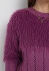 Fioletowy Sweter o Klasycznym Kroju z Puchatego Materiału Hellende