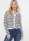 Biały Rozpinany Kardigan w Paski Abamestra