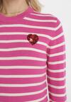 Różowy Sweter o Klasycznym Kroju w Paski z Serduszkiem Cekinowym Liunda