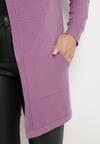 Fioletowy Długi Kardigan Nierozpinany z Prążkowanym Tłoczeniem Chloese