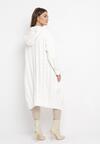 Biały Długi Kardigan z Kapturem Ozdobiony Splotem Galemes
