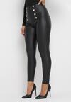 Czarne Spodnie Skinny Retro z Wysoką Talią Ozdobione Napami Kumia