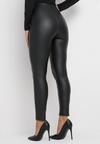 Czarne Spodnie Skinny Retro z Wysoką Talią Ozdobione Napami Kumia