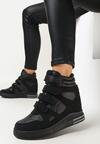 Czarne Sneakersy na Ukrytym Koturnie z Zapięciem na Rzepy Amria