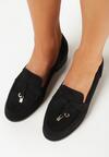 Czarne Mokasyny na Płaskim Obcasie Ozdobione Frędzlami Lulines