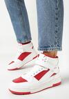 Biało-Czerwone Sneakersy za Kostkę z Paskiem na Rzep i Ozdobną Saszetką Brenhile