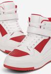 Biało-Czerwone Sneakersy za Kostkę z Paskiem na Rzep i Ozdobną Saszetką Brenhile