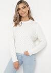 Biały Sweter z Tłoczeniem i Drobnymi Perełkami Miselloa